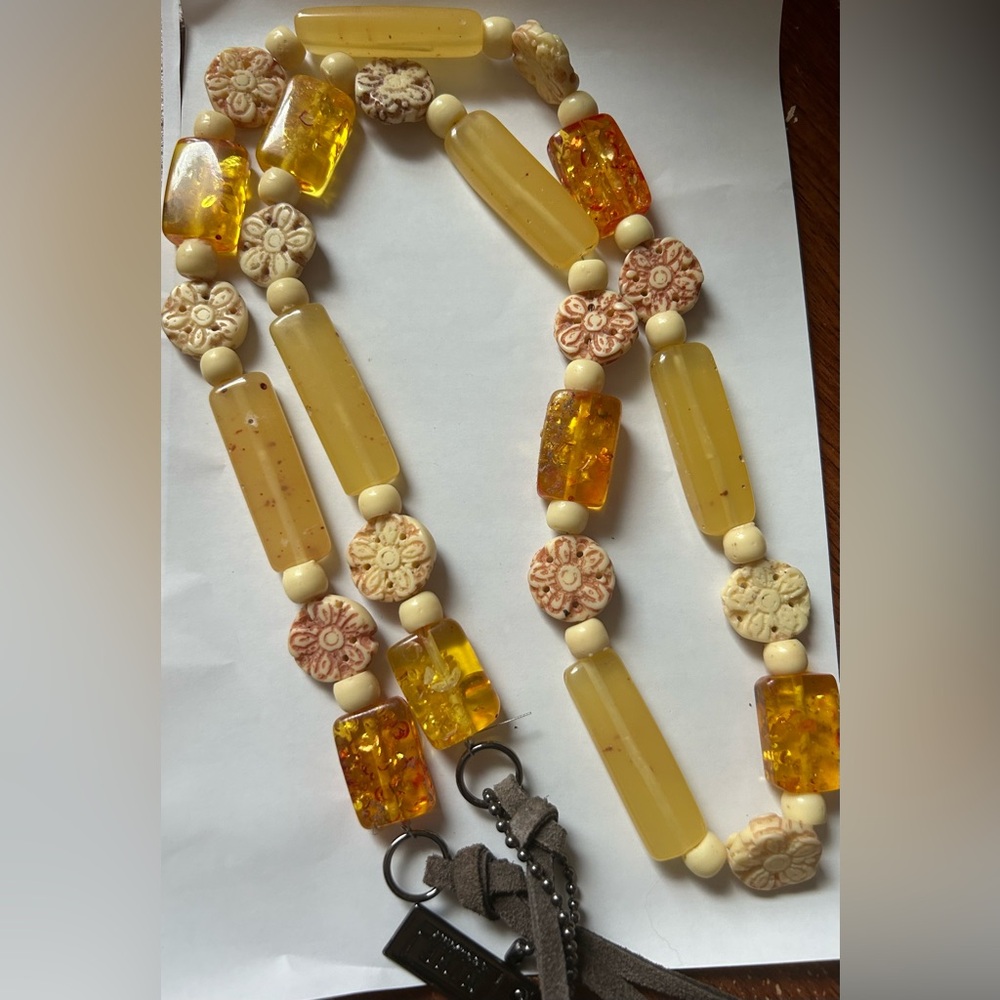 Vintage Nine & Company Amber, Circular and Flower shaped Beaded Tie Belt